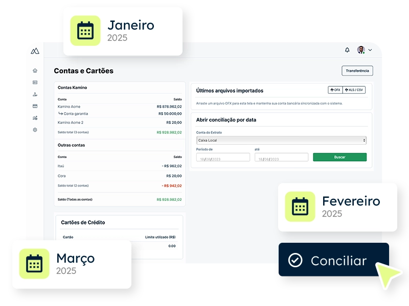 Conciliação automática de extratos de múltiplos bancos na Kamino